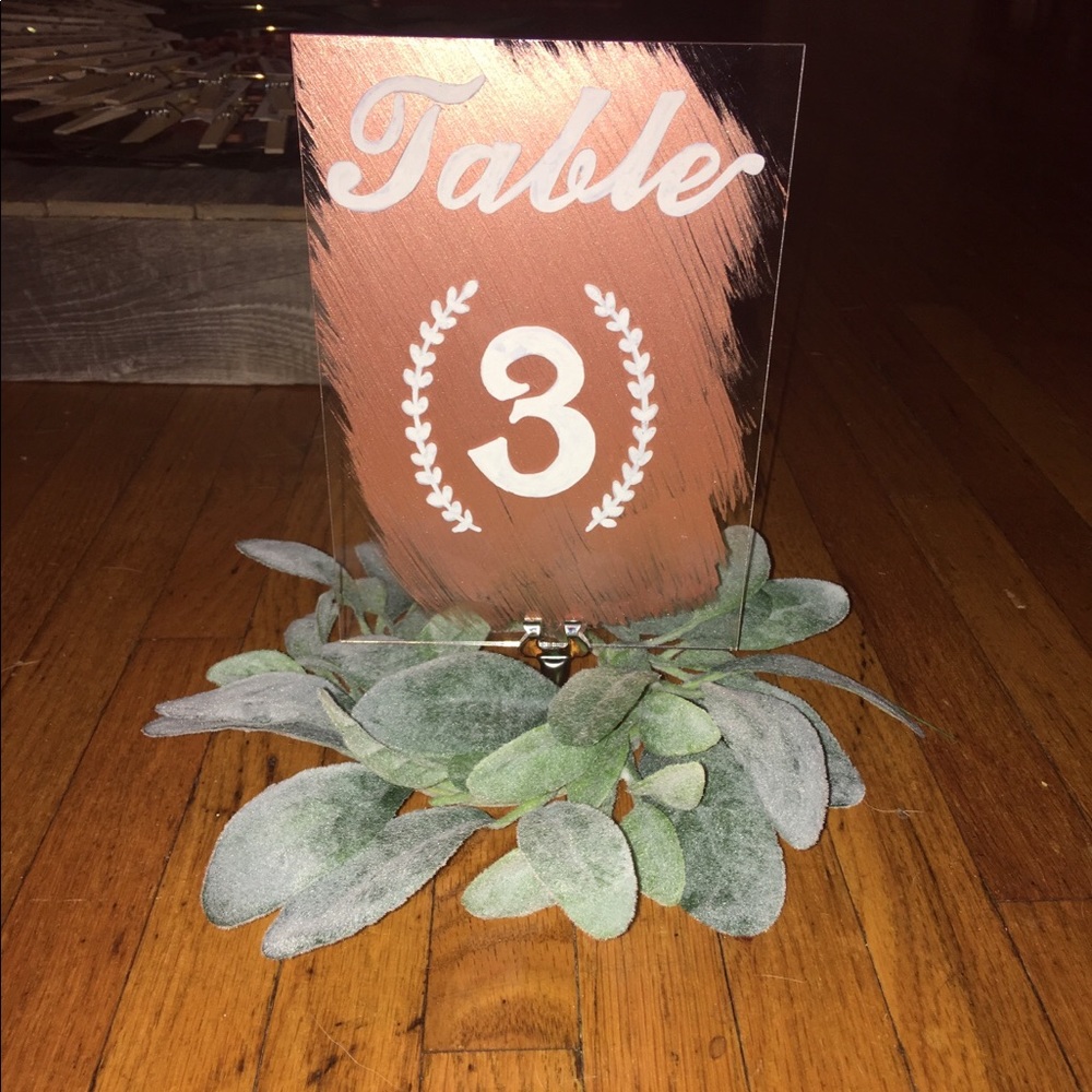 Acrylic table numbers rose gold paint brush!